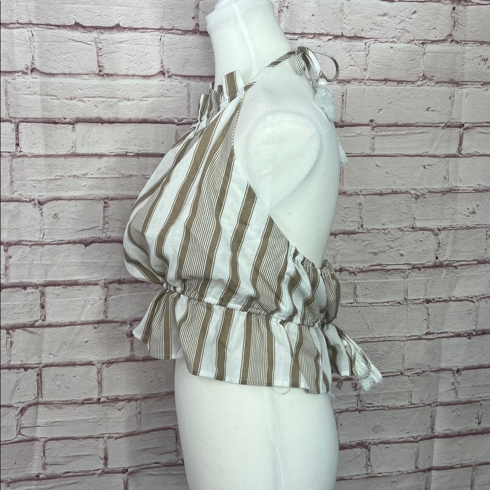 Eb Luxe Los Angeles Linen Blend Striped Crop Halter Top Like New Large - Picture 2 of 7